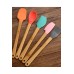 5'li Renkli Ahşap Saplı Silikon Uçlu Spatula Fırçalı Kaşık Seti -Yemek Hazırlık Seti 21 Cm