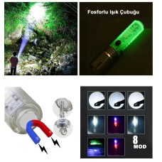 El Feneri 8 Mod Şarjlı Fosforlu Mıknatıslı Led El Feneri