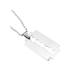 Jilet Çelik Kolye - Jilet Model Paslanmaz Gümüş Renk Çelik Kolye